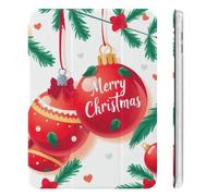 Treer Coque pour iPad Mini 7 2024 (A17 Pro) / iPad Mini 6 2021 8.3 Pouces, Motif Boules de Noël, Housse Étui de Protection avec Réveil/Sommeil Auto, Mince Étui Housse Trifold (Rouge)