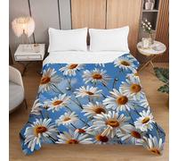 Treer Couette Legere, Couvre Lit Matelassé par Ultrasons avec Rembourrage en Coton, Lavable Machine Dessus de Lit, Couette Marguerite Imprimée, Convient à en Printemps Été Saisons