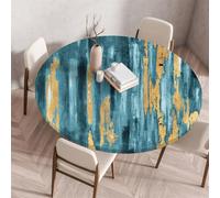 Treer Couleur Unie Rétro Nappe Ronde, Nappes Rondes avec Bord Élastique, Nappe Exterieur Lavable,Nappes Polyester Anti Taches,Nappe de Table pour Cuisine Jardin Fête Table (120cm,Bleu)