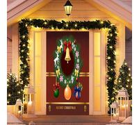 Treer Couverture de Porte de Noël, Joyeux Noël Porte Bannière, Décoration Couverture d'Entrée Bannière Suspendue Toile de Fond, pour Extérieur, Intérieur (Style Xmas-9,90x200cm)