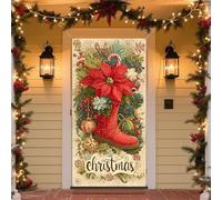 Treer Couverture de Porte de Noël, Joyeux Noël Porte Bannière, Décoration Couverture d'Entrée Bannière Suspendue Toile de Fond, pour Extérieur, Intérieur (90x180cm,Xmas SDMG-3)