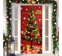Treer Couverture de Porte de Noël, Joyeux Noël Porte Bannière, Décoration Couverture d'Entrée Bannière Suspendue Toile de Fond, pour Extérieur, Intérieur (Style sdj-g11,90x200cm)