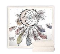 Treer Couverture Flanelle, 3D Attrape-rêves Couverture Polaire Ultra Doux Couverture Châle avec Boutons Microfibre Chaudes Automne Hiver Couvertures pour Adulte Enfant (Lune,130x90cm)