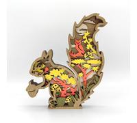 Treer Decoration de Table Pâques en Bois, Decoration Paques Bois Écureuil avec Guirlande Lumineuse LED Printemps Deco pour Décorations de Fête à la Maison, Jardin (Marron,15x16x2CM)