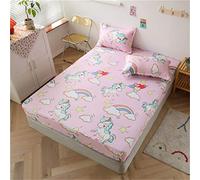 Treer Drap Housse en Microfibre, Antidérapants Résistant aux Rides 3D Impression 30 cm Drap Housse Matelas Epais Protection de Matelas avec 2 Taie d'oreiller (Licorne Arc-en-Ciel,120x200x30cm)