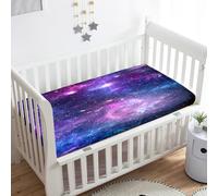 Treer Drap Housse pour Lit Bébé Doux Respirant, 3D Bleu Ciel Étoilé Drap Housse Nacelle Bébé Confort Drap Housse Couffin et Berceaux Protège Matelas Compatible (Violet,140x70x20cm)
