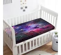Treer Drap Housse pour Lit Bébé Doux Respirant, 3D Bleu Ciel Étoilé Drap Housse Nacelle Bébé Confort Drap Housse Couffin et Berceaux Protège Matelas Compatible (Espace,90x40x10cm)