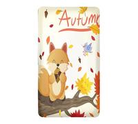 Treer Drap Housse pour Lit Bébé Doux Respirant, Modèle d'écureuil Drap Housse Nacelle Bébé Couffin et Berceaux Protège Matelas Compatible pour Lit à Barreaux (automne,90x40x10cm)