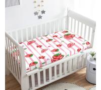 Treer Drap Housse pour Lit Bébé en Microfibre, Drap Housse Nacelle Confort. Drap Housse Couffin et Berceaux Protège Matelas Compatible pour Lit à Barreaux Enfant (fraise rouge 2,90x55x10cm)
