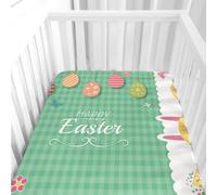 Treer Drap Housse pour Lit Bébé en Polyester Doux Respirant, Confort Drap Housse Nacelle Bébé Couffin et Berceaux Protège Matelas Compatible pour Lit à Barreaux Enfant (Plaid vert,90x55x10cm)