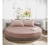 Treer Drap Housse Ronde en 100% Coton pour Housse de Matelas Épais pour Hôtel/Maison, Couleur Unie Draps de Lit Double Couple, Couvre-lit Elastique Protège Matelas (Marron,220x220+25cm)