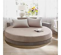 Treer Drap Housse Ronde en 100% Coton pour Housse de Matelas Épais pour Hôtel/Maison, Couleur Unie Draps de Lit Double Couple, Couvre-lit Elastique Protège Matelas (Brun Clair,220x220+25cm)
