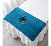 Treer Drap pour Table de Massage, Serviette de Bain, Serviette de Massage avec Cavité Faciale pour SPA, Salon de Coiffure, Soin de Peau, Lavable (Bleu 03,40x80cm)