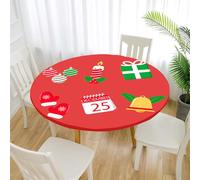 Treer Éléments de Noël Nappe Ronde,Nappes Rondes avec Bord Élastique, Nappe Exterieur Lavable,Nappes Polyester Anti Taches,Nappe de Table pour Cuisine Jardin Fête Table (120cm,Noël)