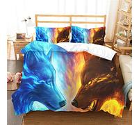 Treer Ensemble de Literie 3D Imprimé Microfibre Hypoallergique Parure de Lit Taies d'oreiller Adultes (Taie d'oreiller 1pc-50x75cm,Loup de feu)