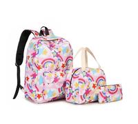 Treer Ensemble de Sac à Dos pour Fille Garcon, Classique Cartable de 3 pièces avec Sac à Dos, Sac à déjeuner et Trousse à Crayons Sacs Scolaires Sac d'école Enfant Primaire Voyage (Étoile Arc-en-ciel)