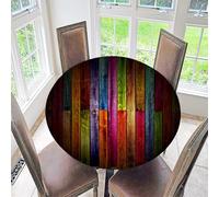 Treer Grain de Bois Rétro Nappe Ronde,Nappes Rondes avec Bord Élastique, Nappe Exterieur Lavable,Nappes Polyester Anti Taches,Nappe de Table pour Cuisine Jardin Fête Table (200cm,Multicolore)