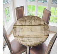 Treer Grain de Bois Rétro Nappe Ronde,Nappes Rondes avec Bord Élastique, Nappe Exterieur Lavable,Nappes Polyester Anti Taches,Nappe de Table pour Cuisine Jardin Fête Table (120cm,Vintage)