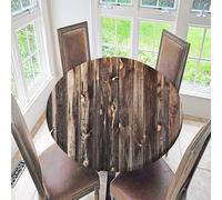 Treer Grain de Bois Rétro Nappe Ronde,Nappes Rondes avec Bord Élastique, Nappe Exterieur Lavable,Nappes Polyester Anti Taches,Nappe de Table pour Cuisine Jardin Fête Table (180cm,Grain de Bois)