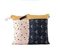 Treer Grand Sacs à couches pour Bébé 2 pièces Double Fermeture Eclair Étanche Lavable Imprimé Sac de Rangement Couches pour Couches Neuves ou Usées, Plage, Piscine, Voyage (Étoile Lune,30x40cm)
