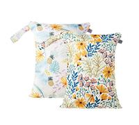 Treer Grand Sacs à couches pour Bébé Double Fermeture 2 pièces Eclair Étanche Sac de Rangement Couches Réutilisable pour Couches Neuves ou Usées, Plage, Piscine, Voyage (Ananas + Fleur,30x40cm)