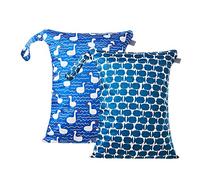 Treer Grand Sacs à couches pour Bébé Double Fermeture 2 pièces Eclair Étanche Sac de Rangement Couches Réutilisable pour Couches Neuves ou Usées, Plage, Piscine, Voyage (Canard + Poisson,30x40cm)