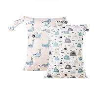 Treer Grand Sacs à couches pour Bébé Double Fermeture 2 pièces Eclair Étanche Sac de Rangement Couches Réutilisable pour Couches Neuves ou Usées, Plage, Piscine, Voyage (Mouette Blanche,30x40cm)