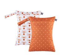 Treer Grand Sacs à couches pour Bébé Double Fermeture 2 pièces Eclair Étanche Sac de Rangement Couches Réutilisable pour Couches Neuves ou Usées, Plage, Piscine, Voyage (Soleil Orange,30x40cm)