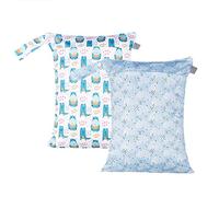 Treer Grand Sacs à couches pour Bébé Double Fermeture 2 pièces Eclair Étanche Sac de Rangement Couches Réutilisable pour Couches Neuves ou Usées, Plage, Piscine, Voyage (Hippopotame Bleu,30x40cm)