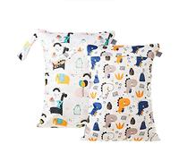 Treer Grand Sacs à couches pour Bébé Double Fermeture 2 pièces Eclair Étanche Sac de Rangement Couches Réutilisable pour Couches Neuves ou Usées, Plage, Piscine, Voyage (Petit Dinosaure,30x40cm)