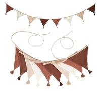 Treer Guirlande de Fanions en Tissu Nordique, 2.6M Guirlande de Fanions Lit Cabane Multicolore avec Pompons pour Garçons Filles Décoration Chambre et Murale, Fête de Jardin (Beige)