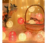 Treer Guirlande Lumineuse Boules, Batterie Chaîne de Lumière 6cm Boules Coton LED Cosy Romantique Lumière Couleur Décoration Pour La Saint Valentin Noël Mariage Fêtes (3M-20 Boule lumière,Rose)