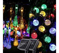 Treer Guirlande Lumineuse Exterieure Solaire, 2Pcs Guirlande Solaire Exterieur Guinguette En Forme de Larme, IP65 Imperméable LED Étanche 8 Modes pour Terrasse Balcon Fête Jardin (Coloré,12 m)