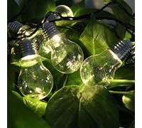 Treer Guirlande Lumineuse Solaire, Ampoule Étanche Boules Cristal pour Extérieure 8 Modes de Travail Lumières Décoratives pour Jardin terrasse Fête de Noël Mariage (Transparent,6m/ 20 lumière)