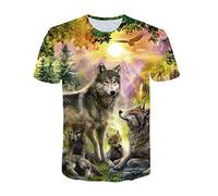 Treer Homme Manches Courtes 3D Animal Imprimé, Été Tee Shirts Tops Unisexe Col Rond Décontractée T-Shirt Respirant Casual Sports Blouse Tops S-5XL (Lever du Soleil,4XL)