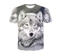 Treer Homme Manches Courtes 3D Animal Imprimé, Été Tee Shirts Tops Unisexe Col Rond Décontractée T-Shirt Respirant Casual Sports Blouse Tops S-5XL (Gris Loup,XXL)