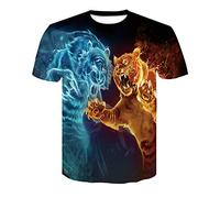 Treer Homme Manches Courtes 3D Animal Imprimé, Été Tee Shirts Tops Unisexe Col Rond Décontractée T-Shirt Respirant Casual Sports Blouse Tops S-5XL (Tigre Jaune,3XL)