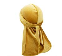 Treer Hommes Femmes Chapeau Durag en Velour avec Longue Queue,Unisexe Retro Pirate Casquette Bonnet Musulman Turban Headwraps Casquette Accessoires de Mode (100cm,d'or)