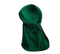 Treer Hommes Femmes Chapeau Durag en Velour avec Longue Queue,Unisexe Retro Pirate Casquette Bonnet Musulman Turban Headwraps Casquette Accessoires de Mode (100cm,Vert)