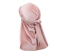 Treer Hommes Femmes Chapeau Durag en Velour avec Longue Queue,Unisexe Retro Pirate Casquette Bonnet Musulman Turban Headwraps Casquette Accessoires de Mode (100cm,Rose)
