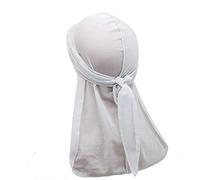 Treer Hommes Femmes Chapeau Durag en Velour avec Longue Queue,Unisexe Retro Pirate Casquette Bonnet Musulman Turban Headwraps Casquette Accessoires de Mode (100cm,Blanc)