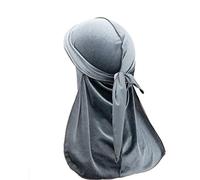Treer Hommes Femmes Chapeau Durag en Velour avec Longue Queue,Unisexe Retro Pirate Casquette Bonnet Musulman Turban Headwraps Casquette Accessoires de Mode (100cm,Gris)