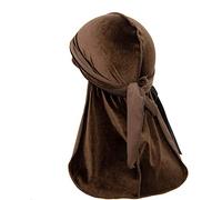 Treer Hommes Femmes Chapeau Durag en Velour avec Longue Queue,Unisexe Retro Pirate Casquette Bonnet Musulman Turban Headwraps Casquette Accessoires de Mode (100cm,Marron)
