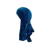 Treer Hommes Femmes Chapeau Durag en Velours Couleur Unie Accessoires de Mode Bonnet Musulman Turban Headwraps Casquette avec Longue Queue Casquette de Vague (Sarcelle,Taille Unique)