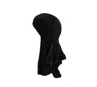 Treer Hommes Femmes Chapeau Durag en Velours Couleur Unie Accessoires de Mode Bonnet Musulman Turban Headwraps Casquette avec Longue Queue Casquette de Vague (Noir,Taille Unique)