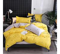 Treer Housse de Couette avec Fermeture Éclair Ensemble de Literie 3 Pièces Motif Style Moderne Microfiber Parures de Lit avec Taie d'oreiller (220x240+50x75cm,Cils Jaunes)