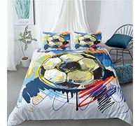 Treer Housse de Couettes 3 pièces Parure de Lit 2 Personnes, 3D Imprimé Adulte Enfant Microfibre Ensemble de Literie avec Housses de Couettes Taies d'oreillers (Football,200x200cm)
