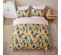 Treer Housse de Couettes, Parure de Lit pour 2 Personnes Microfibre Enfant Garçon Simple Double King Floral Géométrie Ensemble de Literie avec 1/2 Taie d'oreiller (Automne Jaune,220x240cm)