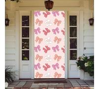 Treer Housse de Porte 210 sur 90 Elastique, Deco Housse de Porte Elastique Décoration Toute l'année Intérieur Extérieur pour Fête, Anniversaire, Mariage Décoration (Nœud Rose 10,90x210cm)