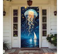 Treer Housse de Porte 210 sur 90 Elastique, Deco Housse de Porte Elastique Décoration Toute l'année Intérieur Extérieur pour Fête, Anniversaire, Mariage (Méduses,90x210cm)